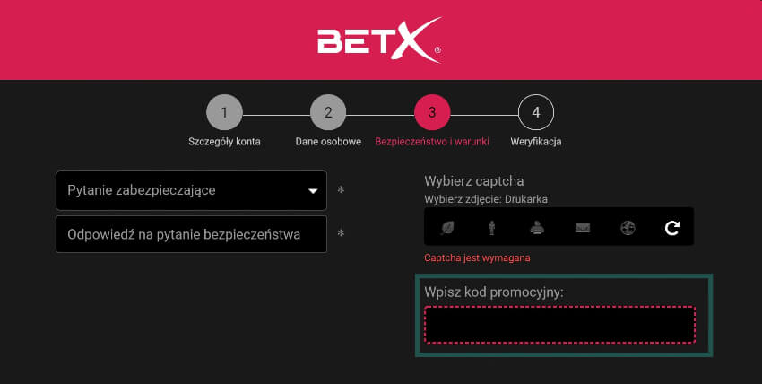 BetX kod promocyjny - rejestracja